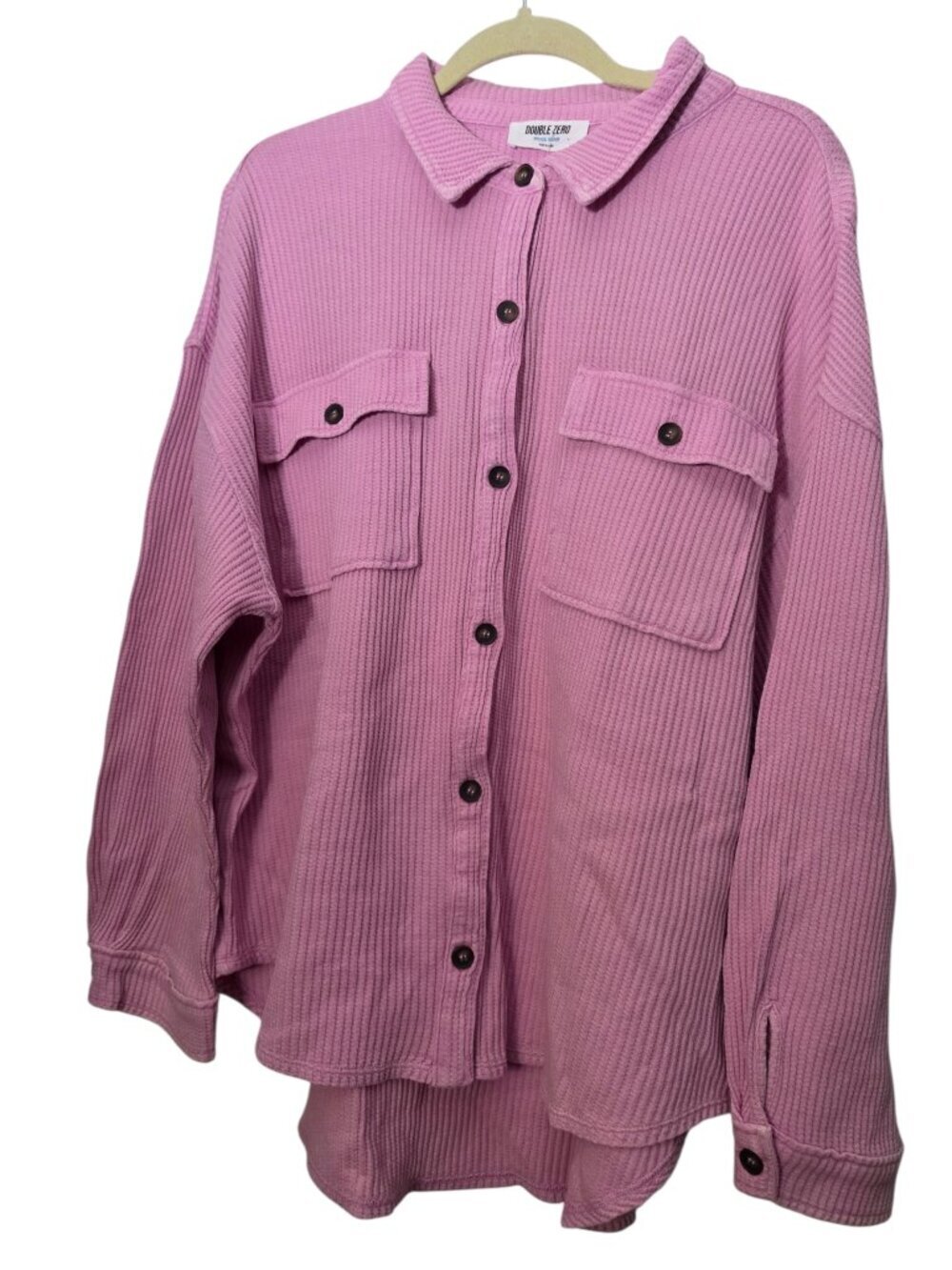 Double Zero Women's Pink Waffle Knit Oversized Cabin Core Shacket Sz M